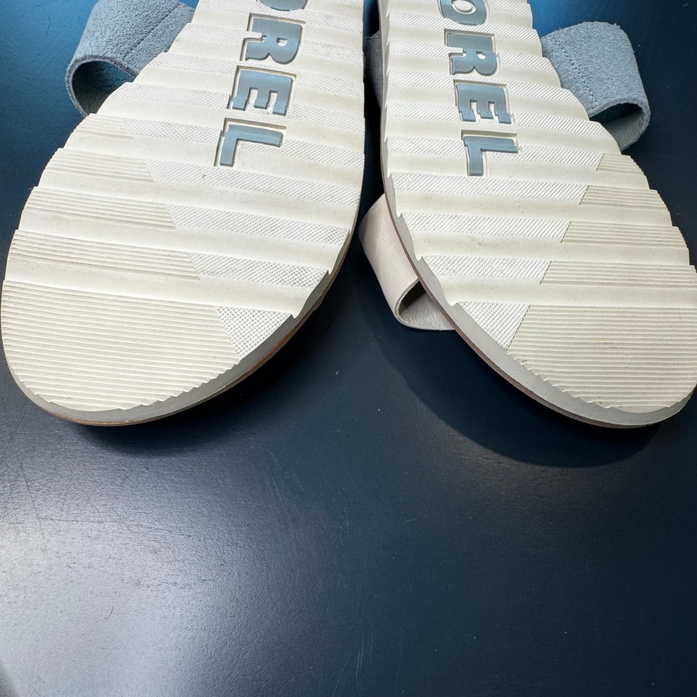 Sorel Women 7.5 Roaming Strap Slide Sandal Sea Salt Chalk Blue White Coastal - Picture 8 of 10